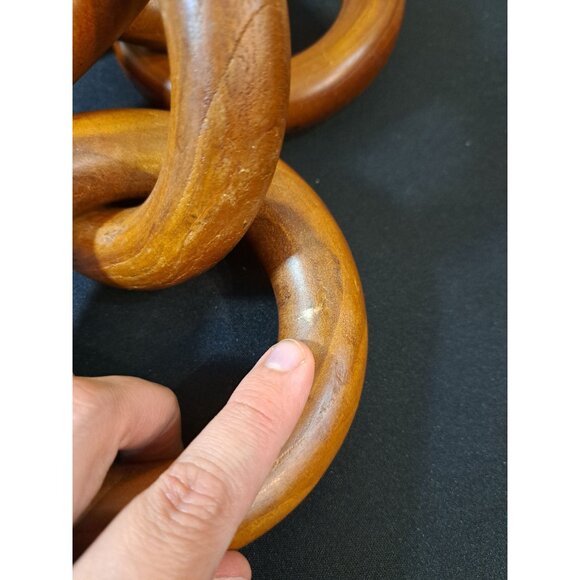 Oversized Teak  Wooden Chain Link Decor Hand Carved Mid Century Style - Picture 4 of 5